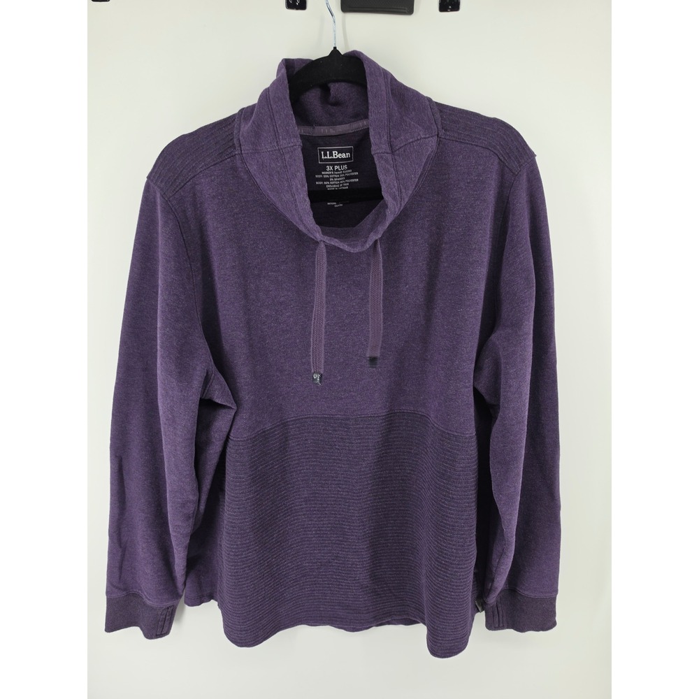 LL Bean Womens 3X Plus Purple Cowl Neck Pullover Thumbhole Mixed Texture 516269